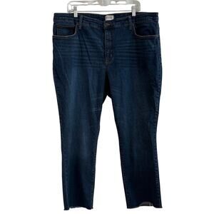 Crown & Ivy Jeans Womens 20W Dark Blue High Rise Vintage Straight Denim Raw Hem